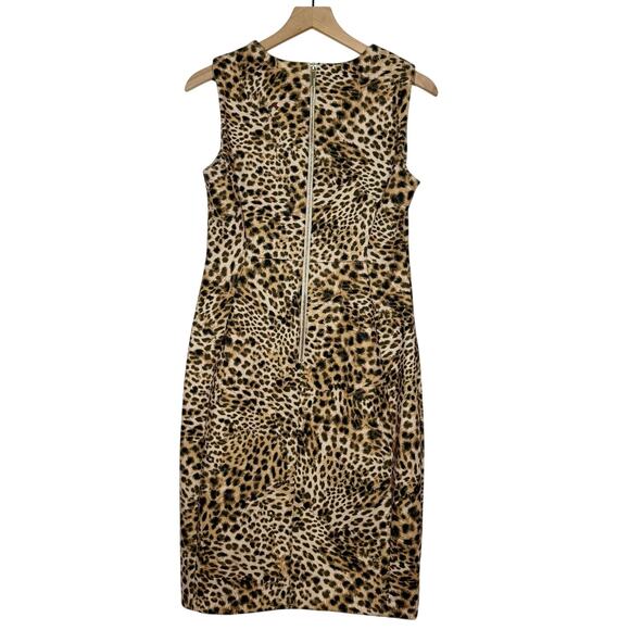 Calvin Klein Sheath Dress Women's Size 10 Tan Leopard Print Sleeveless Cocktail - Picture 2 of 8
